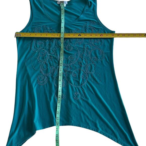 Womens Top Size Medium Blue Tank Embellish Artsy Boho Professional Office Siren - Picture 4 of 9